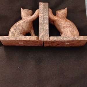 Marble Cat Bookends - Brown & Orange